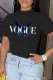 Black Casual Print Letter O Neck T-Shirts