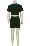 Dark Brown Sexy Casual Solid Bandage V Neck Short Sleeve Two Pieces