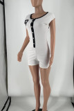 Red Casual Solid Embroidered Patchwork Buckle O Neck Regular Rompers