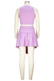 Purple Sexy Solid Flounce O Neck Sleeveless Two Pieces