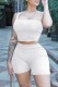 White Casual Solid Backless One Shoulder Sleeveless Two Pieces