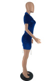Red Sexy Casual Solid Asymmetrical V Neck Short Sleeve Dress