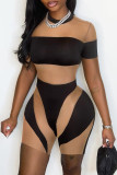 Red Sexy Patchwork See-through Contrast O Neck Skinny Romper