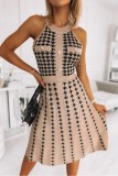 Khaki Casual Solid Patchwork O Neck Sleeveless Dress Dresses