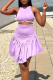 Purple Sexy Solid Flounce O Neck Sleeveless Two Pieces