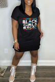 Pink Casual Print Basic V Neck Short Sleeve Dress