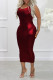 Red Sexy Solid Patchwork U Neck One Step Skirt Dresses