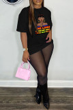 White Casual Print Basic O Neck T-Shirts