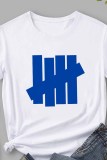 White Casual Print Patchwork O Neck T-Shirts
