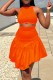 Orange Sexy Solid Flounce O Neck Sleeveless Two Pieces