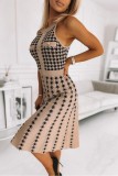 Khaki Casual Solid Patchwork O Neck Sleeveless Dress Dresses