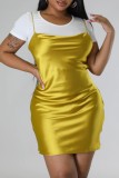 Rose Red Sexy Solid Backless Spaghetti Strap Sleeveless Dress Dresses