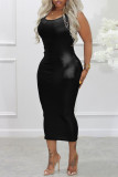 Rust Red Sexy Solid Patchwork U Neck One Step Skirt Dresses
