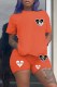 Orange Casual Print Patchwork O Neck Short Sleeve Two Pieces