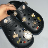 Black Casual Hollowed Out Patchwork Metal Accessories Decoration Round Comfortable Shoes