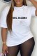 White Casual Print Letter O Neck T-Shirts