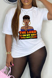White Casual Print Basic O Neck T-Shirts