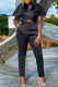 Black Street Solid Patchwork See-through O Neck Long Sleeve Two Pieces