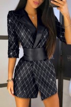 Black Casual Solid Patchwork Turndown Collar Suit Dress
