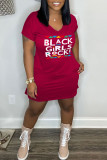 Pink Casual Print Basic V Neck Short Sleeve Dress