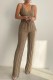 Khaki Casual Solid Vests Pants V Neck Sleeveless Two Pieces