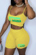 Yellow Sexy Casual Letter Print Basic Spaghetti Strap Sleeveless Two Pieces