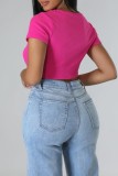 Rose Red Casual Solid Tassel Patchwork O Neck T-Shirts