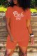 Orange Casual Letter Hot Drill O Neck Short Sleeve Two Pieces