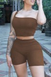 White Casual Solid Backless One Shoulder Sleeveless Two Pieces