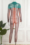 Orange Sexy Print Patchwork Half A Turtleneck Skinny Jumpsuits