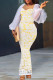 Yellow Elegant Solid Patchwork O Neck Evening Dress Dresses