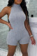 Grey Sexy Solid Patchwork Backless O Neck Long Sleeve Two Pieces
