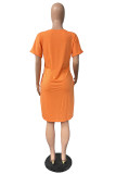Pink Casual Print Basic V Neck Short Sleeve Dress