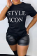 Black Casual Street Print Letter O Neck T-Shirts