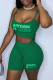 Green Sexy Casual Letter Print Basic Spaghetti Strap Sleeveless Two Pieces
