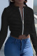 Black Casual Solid Patchwork Zipper Collar Outerwear