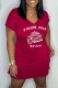 Burgundy Sexy Print Basic V Neck Short Sleeve Dress
