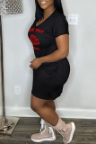 Pink Sexy Print Basic V Neck Short Sleeve Dress