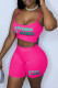 Rose Red Sexy Casual Letter Print Basic Spaghetti Strap Sleeveless Two Pieces