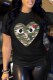Black Casual Print Patchwork O Neck T-Shirts