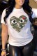 White Casual Print Patchwork O Neck T-Shirts