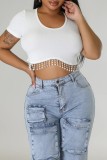 Rose Red Casual Solid Tassel Patchwork O Neck T-Shirts