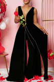 Blue Sexy Elegant Solid Patchwork Slit V Neck Straight Jumpsuits