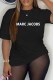 Black Casual Print Letter O Neck T-Shirts