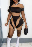 Red Sexy Patchwork See-through Contrast O Neck Skinny Romper