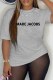 Grey Casual Print Letter O Neck T-Shirts