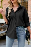 Blue Gray Casual Solid Basic Shirt Collar Tops