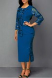 Red Casual Solid Patchwork O Neck Three Quarter Two Pieces
