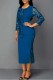 Blue Casual Solid Patchwork O Neck Three Quarter Two Pieces