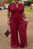 Pink Casual Solid Patchwork O Neck Regular Jumpsuits